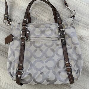 Coach Signature Stylish Gray and Brown Women's shoulder hand Bag